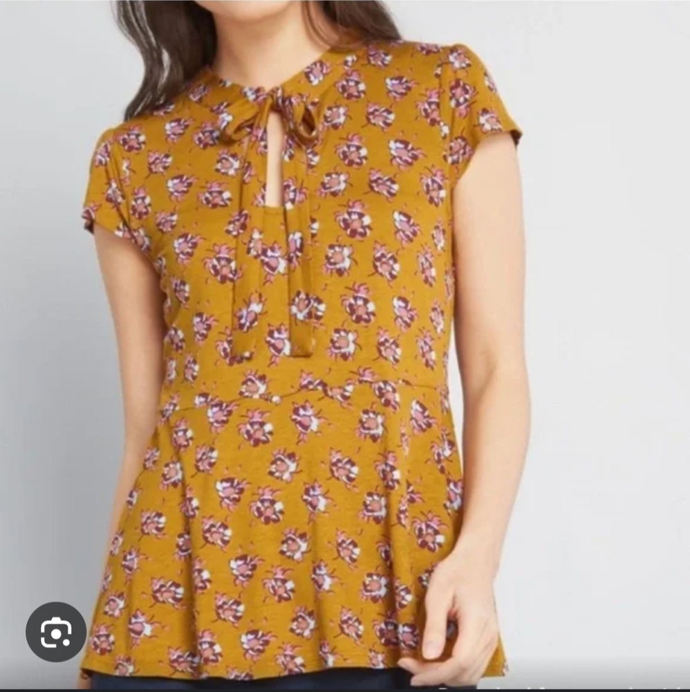 Modcloth Mustard Floral Blouse
